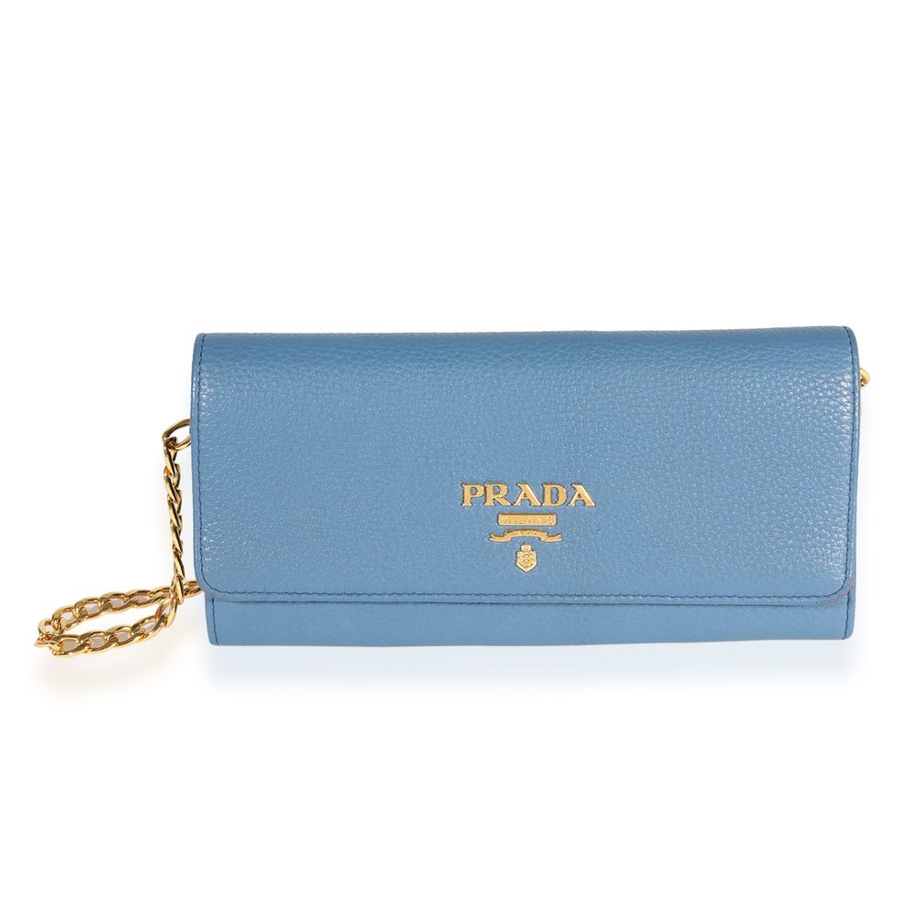 Prada Blue Vitello Daino Chain Wallet - Picture 1 of 6
